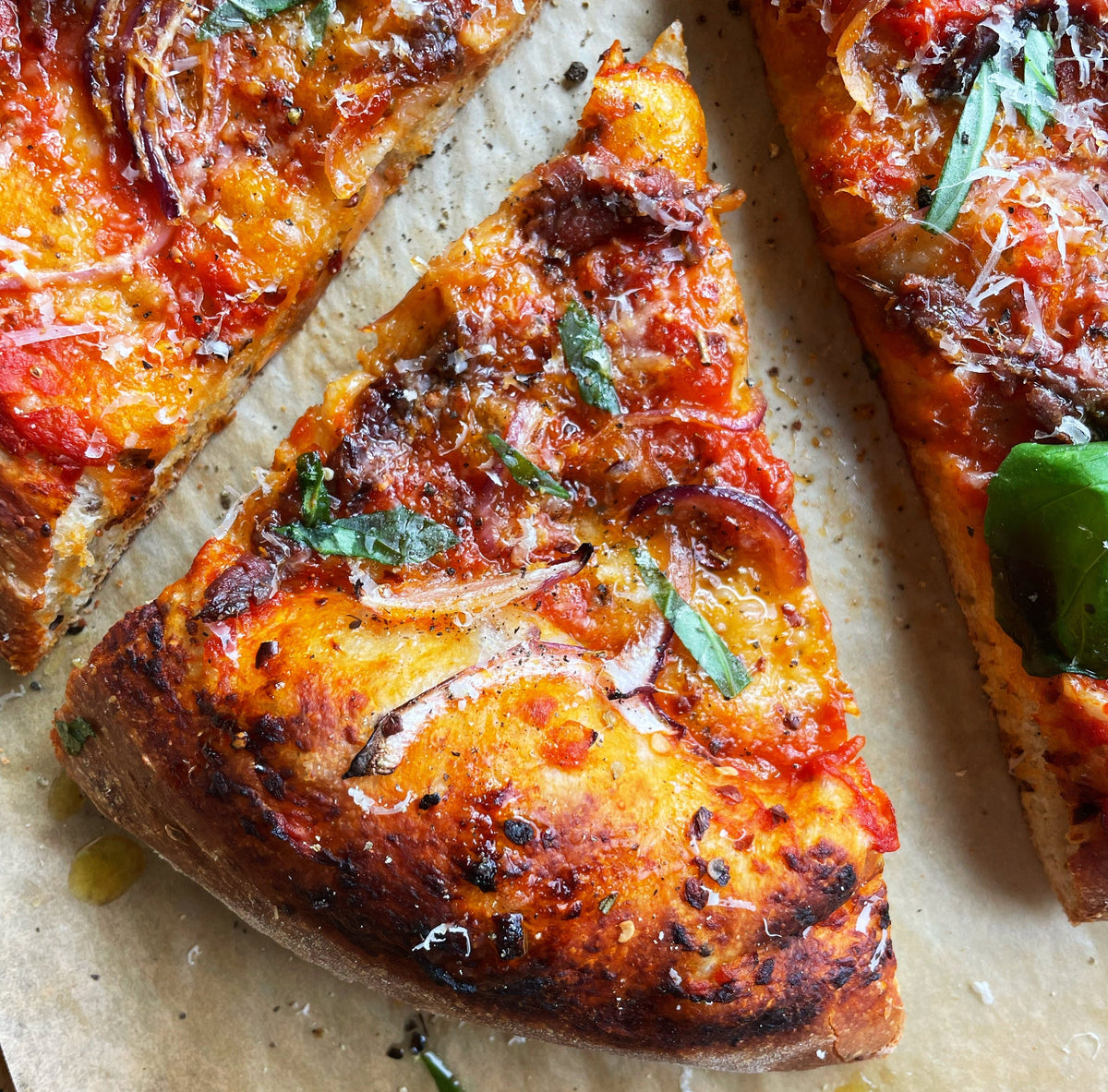 Anchovy Pizza Recipe with Red Onions, Parm & Basil