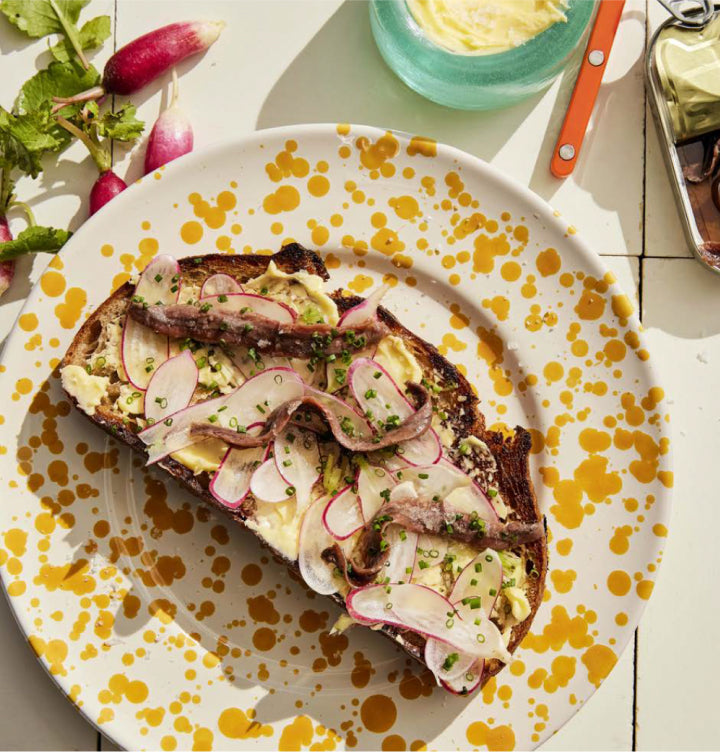 Radish, butter, & anchovy toast