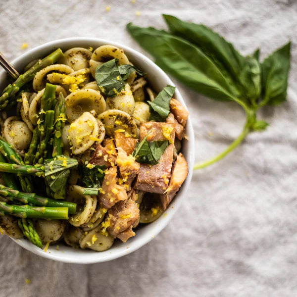 Spring Pantry Pasta with Smoky Trout
