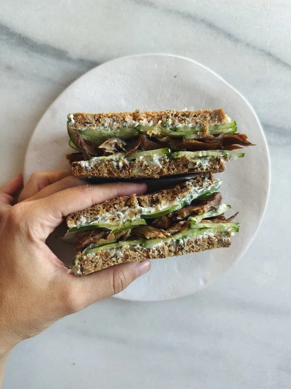 Mackerel, Cucumber & Labne Sandwich on Rye