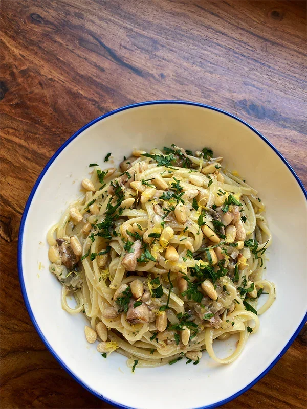 Sardine Pasta Recipe with Lemon & Pine Nuts